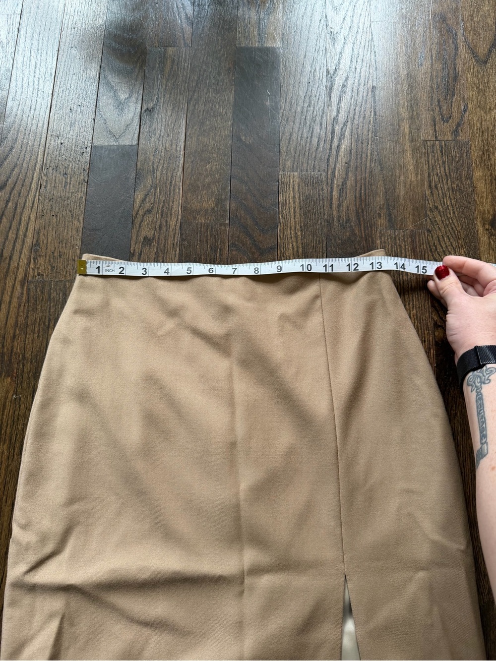 Theory Neutral Beige Wool Pencil Skirt with Front Slit - Picture 6 of 11